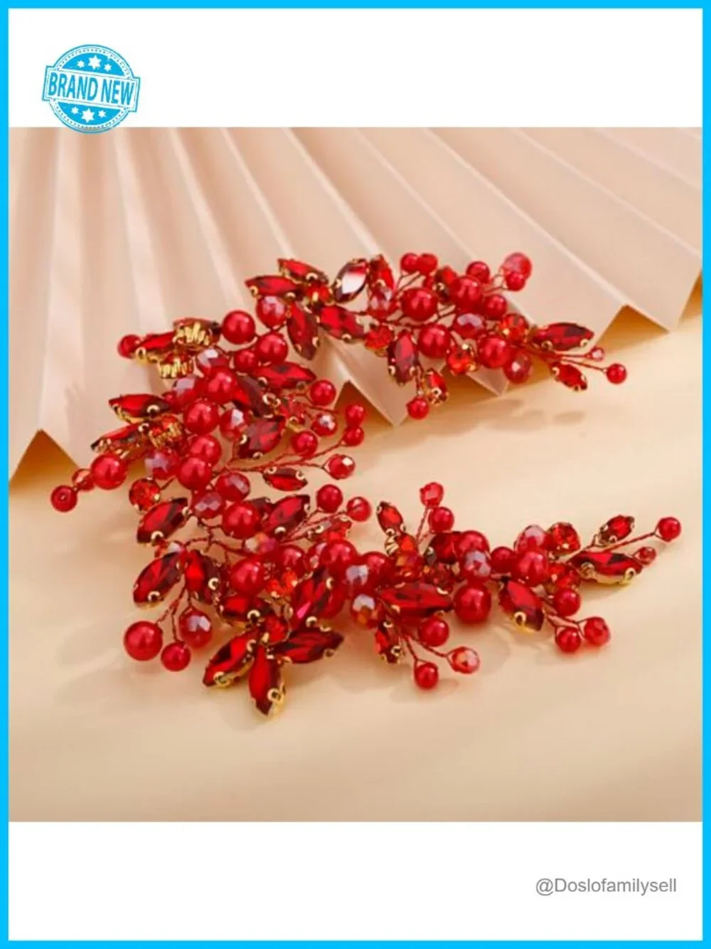 Handmade Pearl Ruby Red Hair Vine Boho Banquet Hair Accessory Headpiece